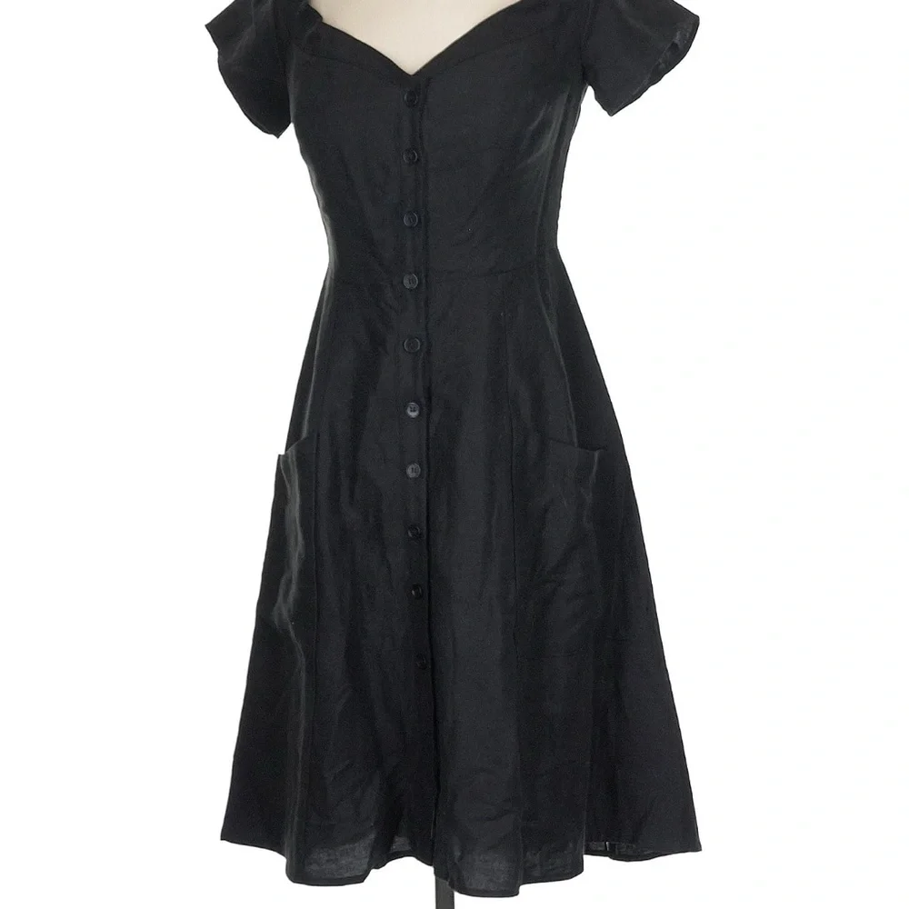 Size 4 Black Button Up Linen Reformation Dress - Picture 9 of 10